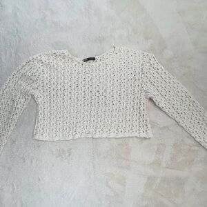 Zara Cream Crochet Open-Knit Long Sleeve Crop Top Size Small